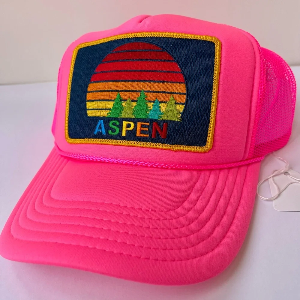 NWT Aviator Nation Pink Trucker Hat Aspen Sunset Rainbow embroidered patch - Picture 16 of 16